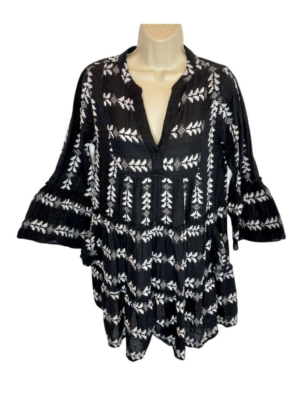 Elan Grecian Arrow Print cover-up dress Black white- size S - Picture 2 of 6